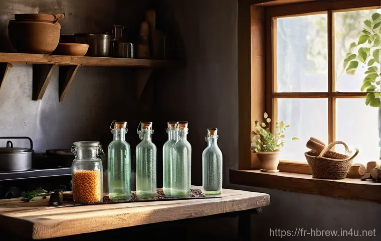 홈메이드 술 보관법 - **Prompt 1: The Art of Sterilization in a Rustic Kitchen**
    "A cozy, sunlit rustic kitchen interi...