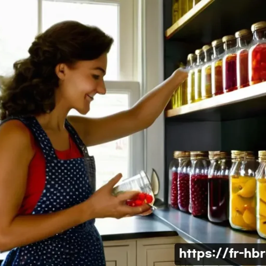 홈메이드 과일 인퓨즈드 술 - **Prompt:** "A brightly lit kitchen scene with a young woman in her late 20s, wearing a floral apron...